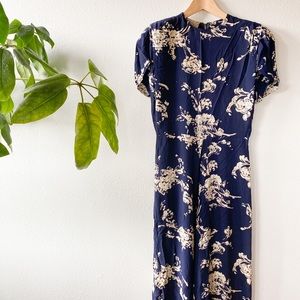 1940’s Silk Blue and Cream Floral Print Dress